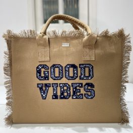 Bolsa Lona Good Vibes Caqui