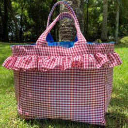 bolsa cadeira de praia xadrez vermellha